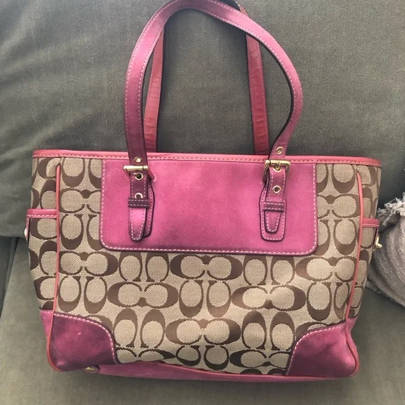 Coach, pink and khaki monogram tote bag - Picture 5 of 9